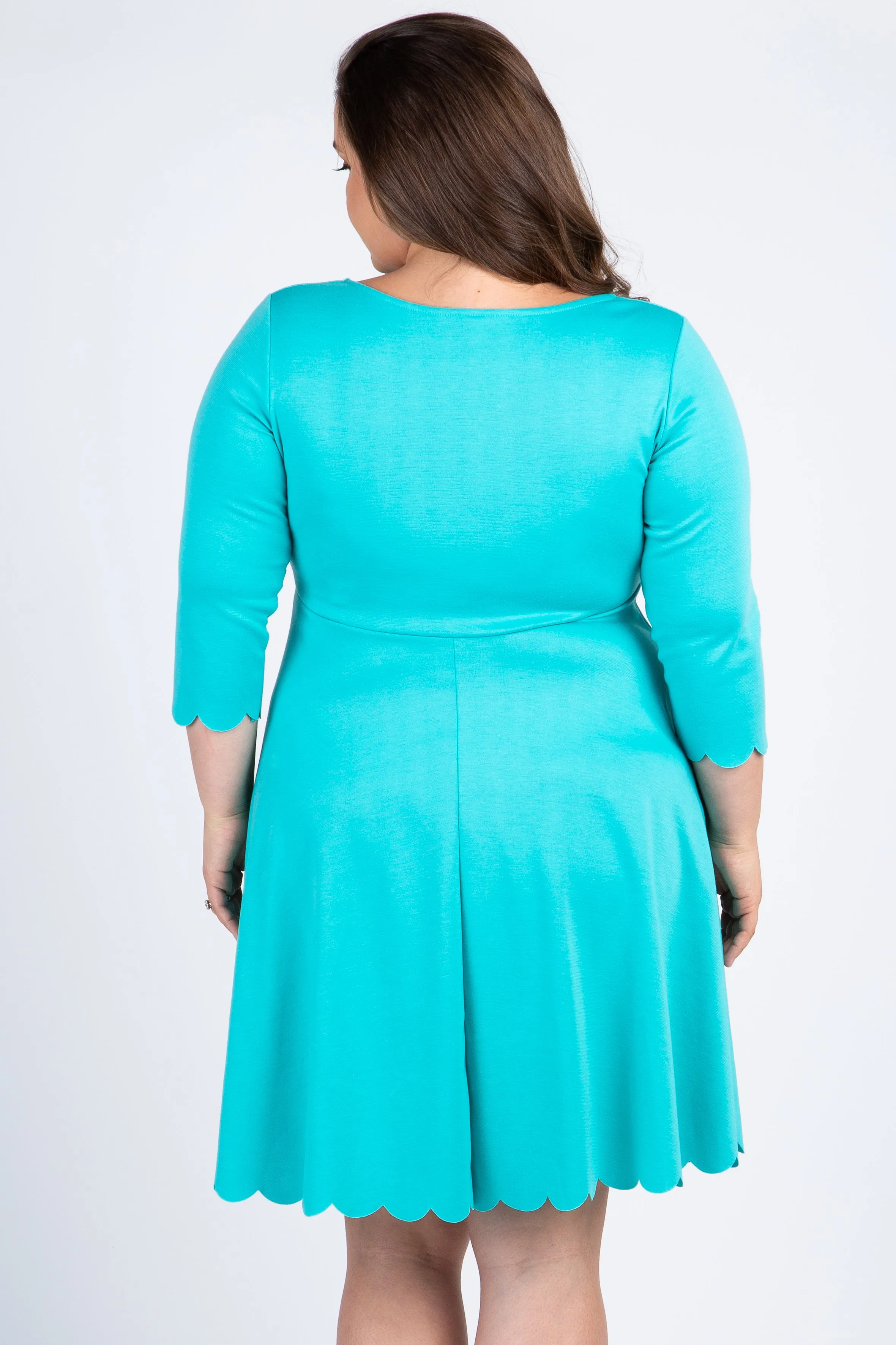 Aqua Solid Scalloped Hemline Maternity Plus Dress