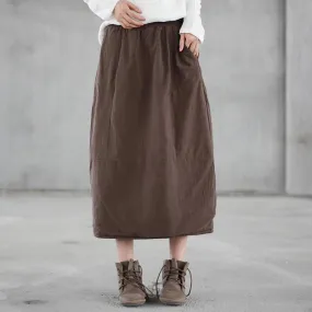 Autumn Winter Puff Cotton Linen Retro Skirt