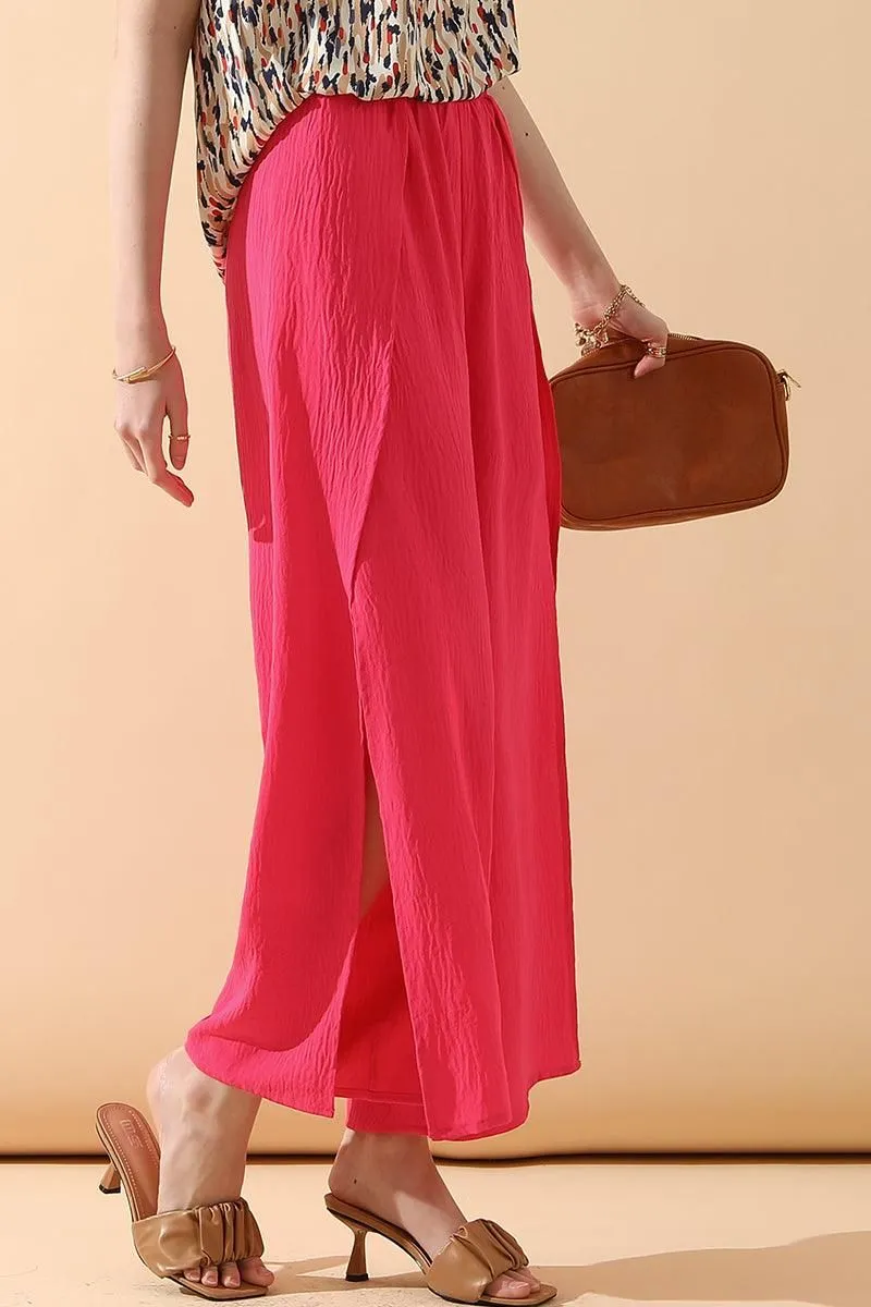 BANDED FRONT OPENING SLIT LEG WIDE PANTS