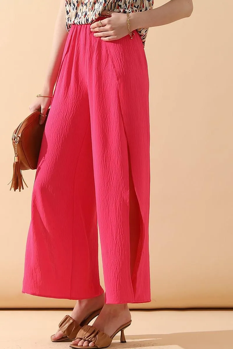 BANDED FRONT OPENING SLIT LEG WIDE PANTS