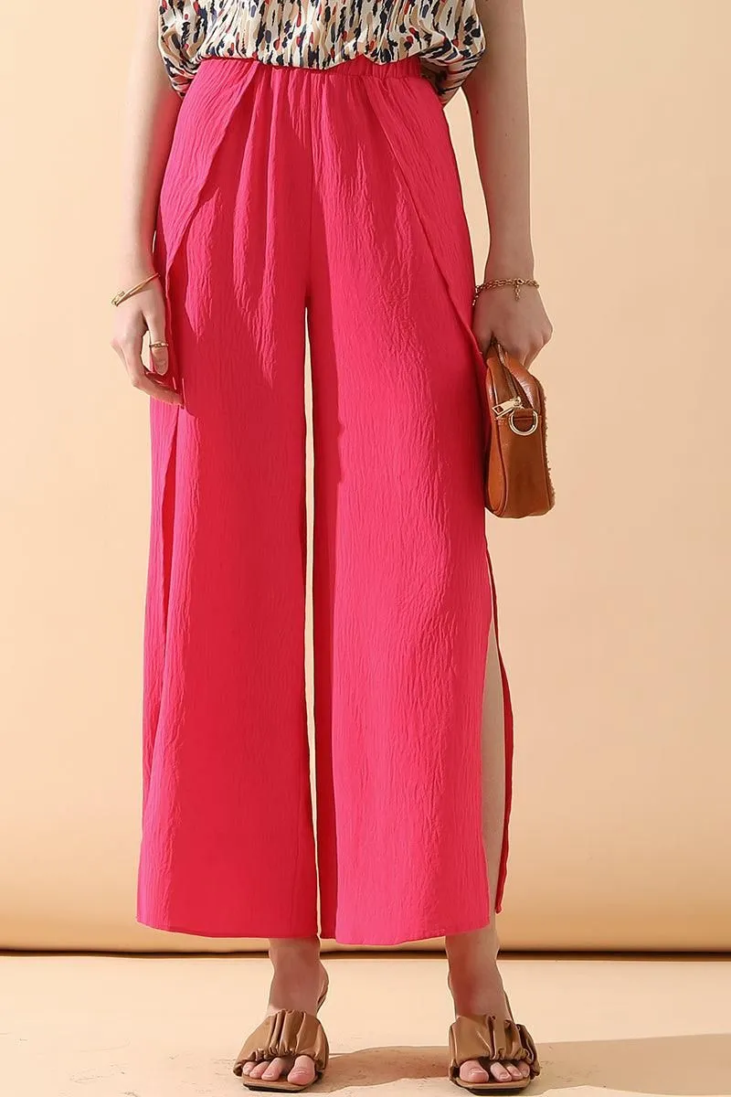 BANDED FRONT OPENING SLIT LEG WIDE PANTS