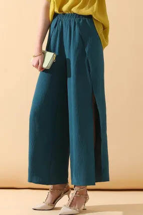 BANDED FRONT OPENING SLIT LEG WIDE PANTS