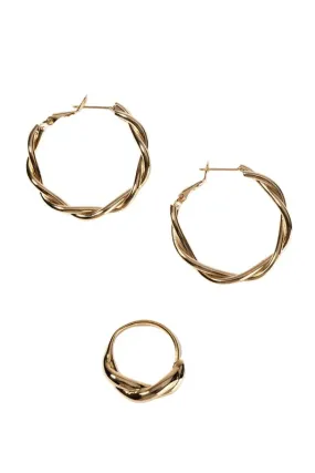 Big sized ripple ring and earring set