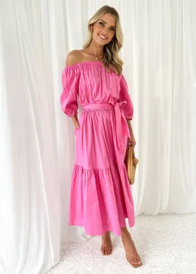 Bolla Off Shoulder Midi Dress - Hot Pink