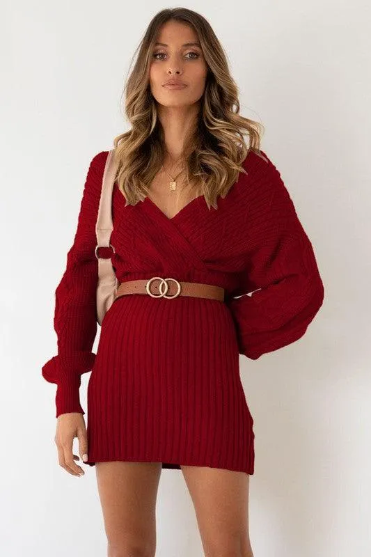 Burgundy Sweater Mini Dress