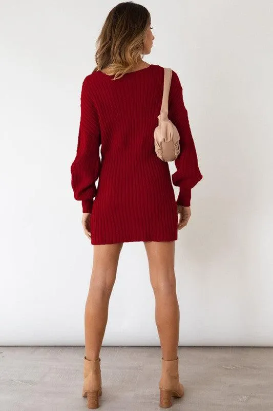 Burgundy Sweater Mini Dress