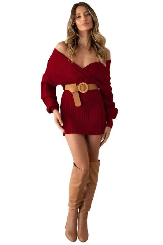 Burgundy Sweater Mini Dress