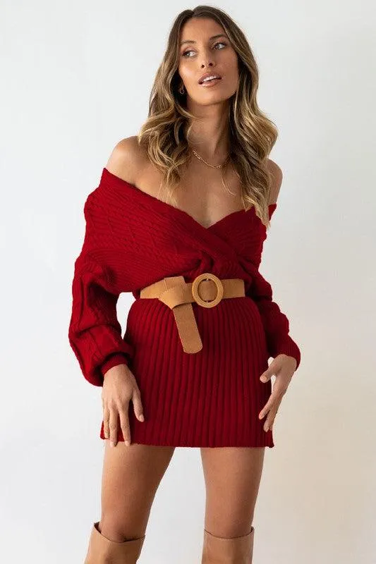 Burgundy Sweater Mini Dress