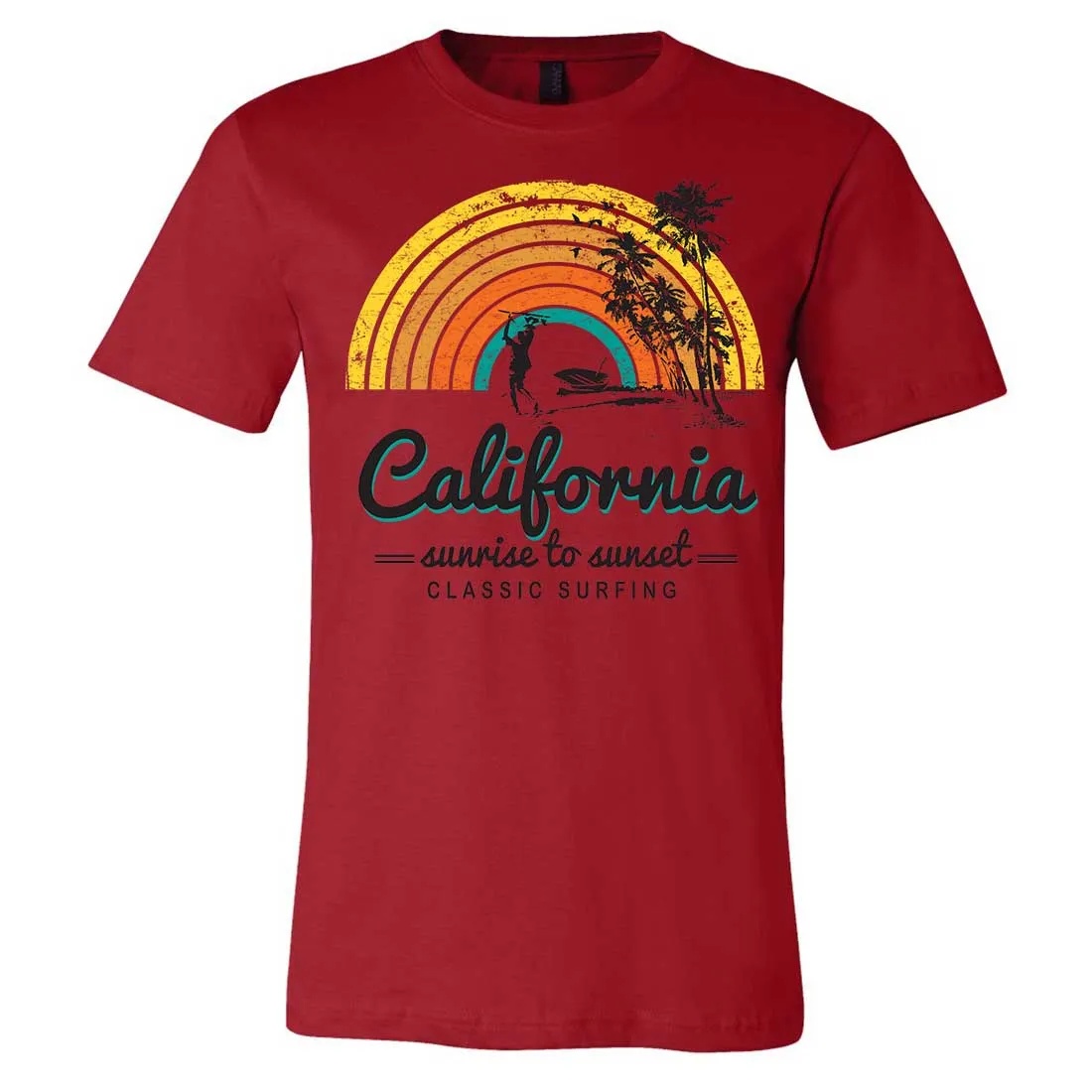 California Classic Sunrise Surfing Asst Colors Mens Lightweight Fitted T-Shirt/tee