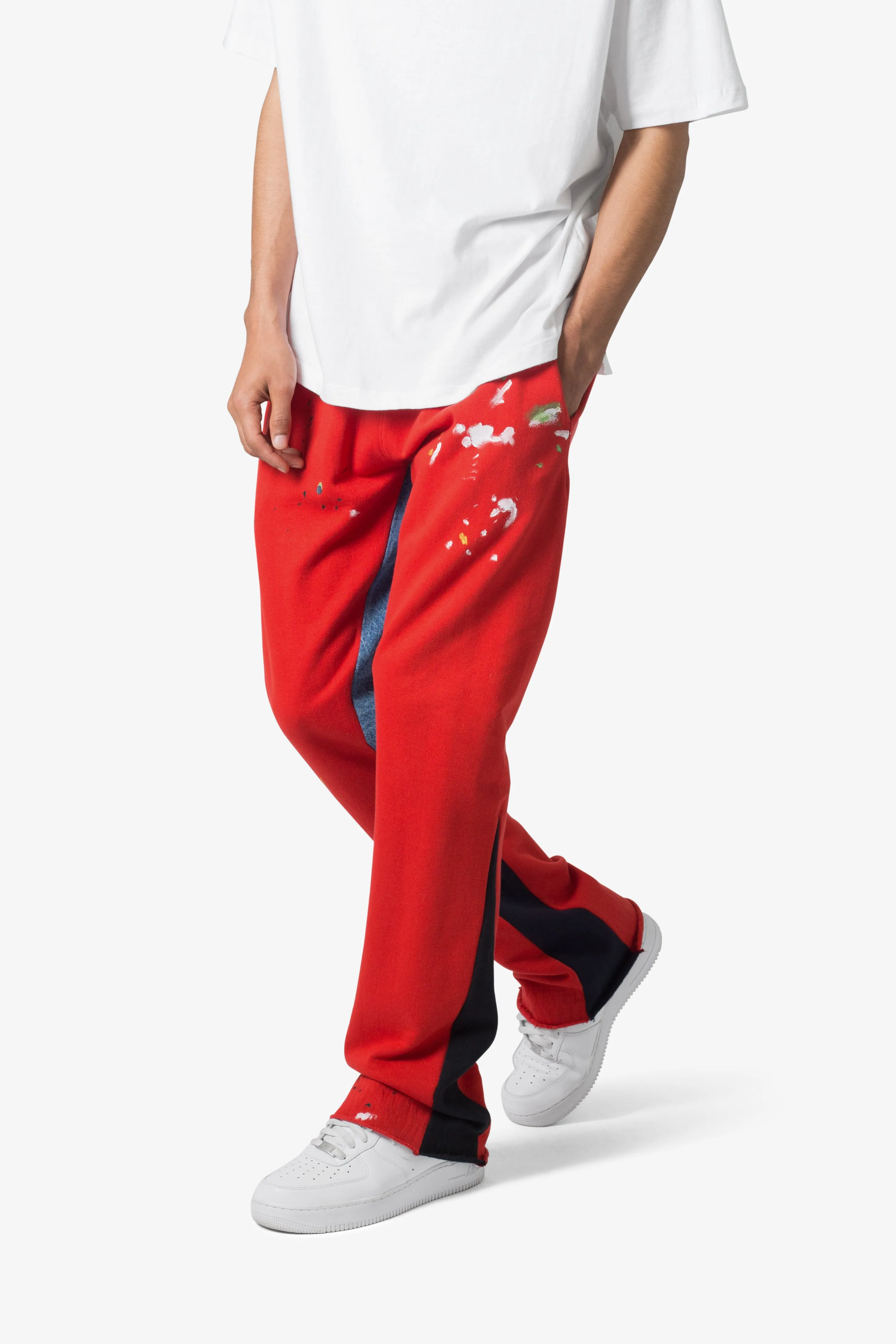 Contrast Bootcut Sweatpants - Red