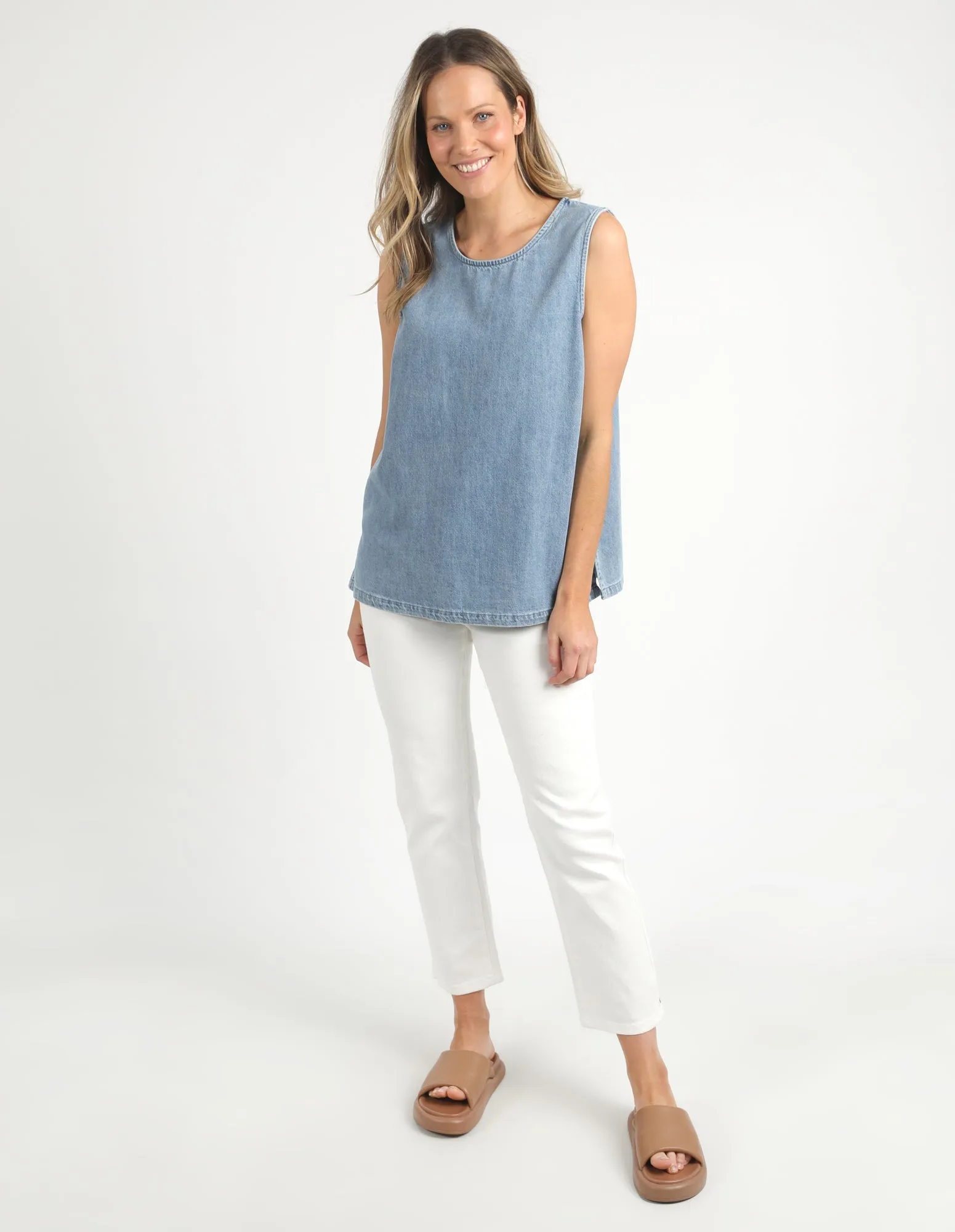 Curtis Chambray Tank Blue Wash