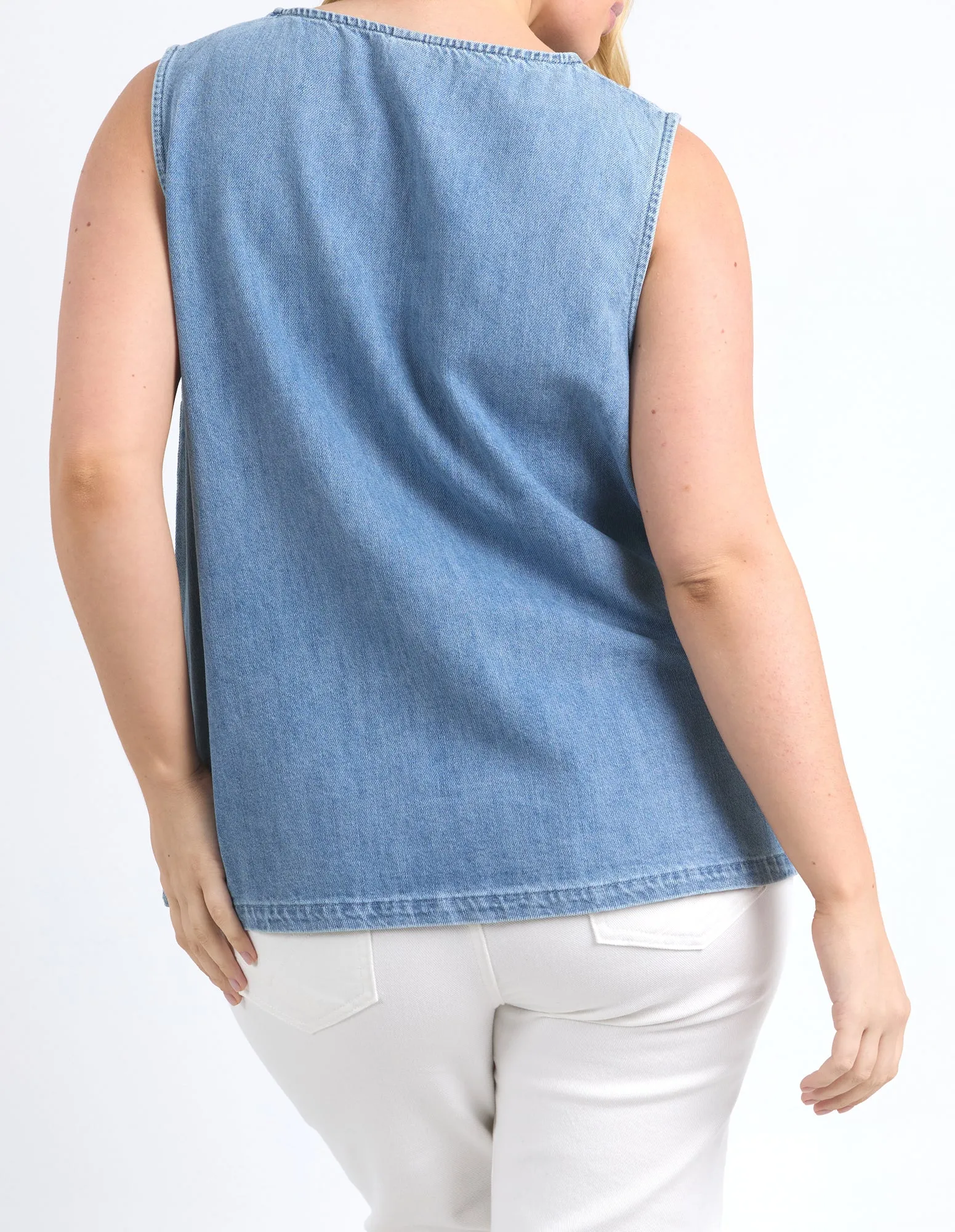 Curtis Chambray Tank Blue Wash