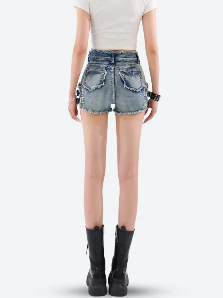 Distressed Cut Out Denim Shorts