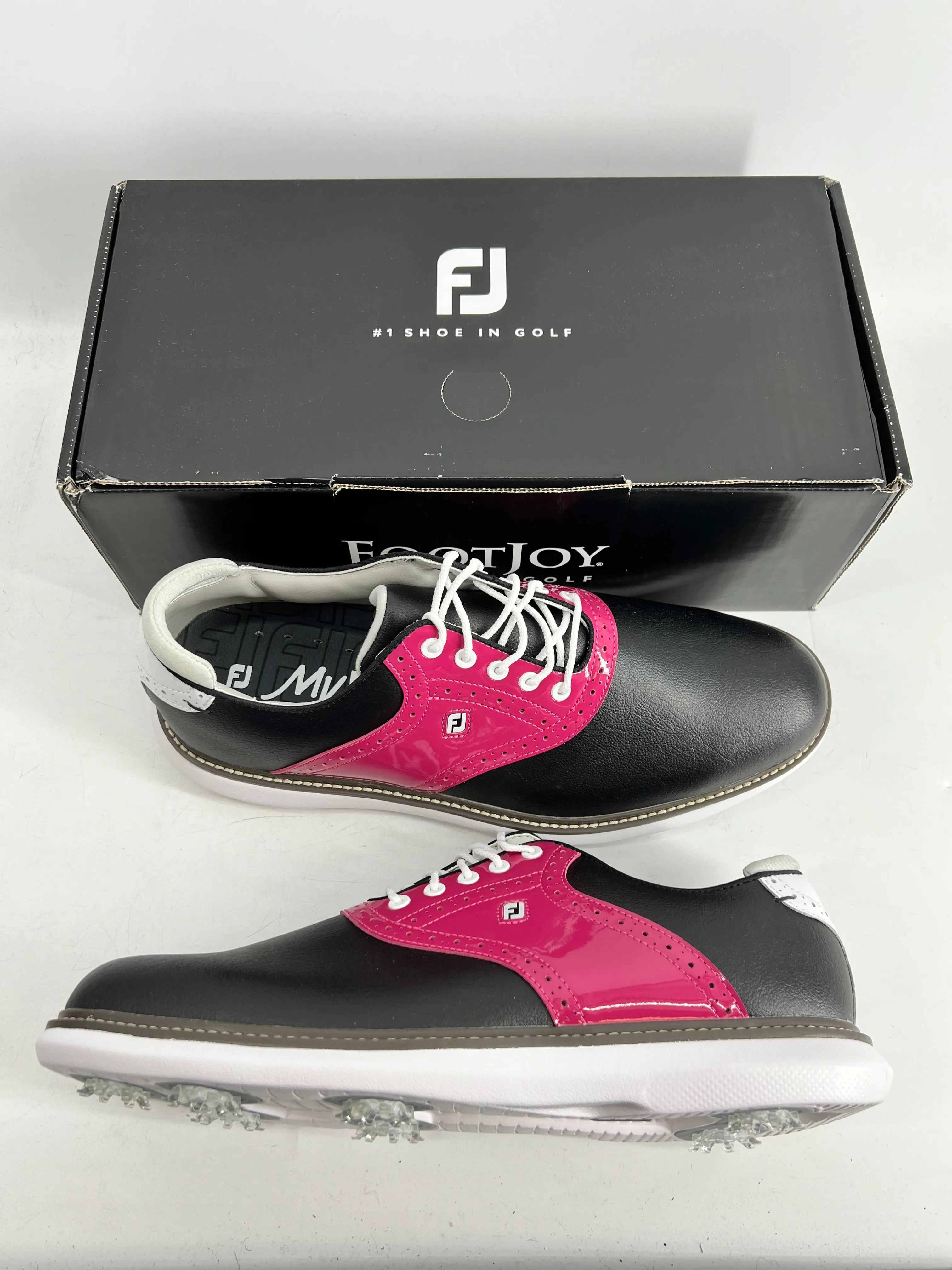 Footjoy Myjoys Traditions Series Golf Shoes Black Hot Pink Patent 11.5 Medium