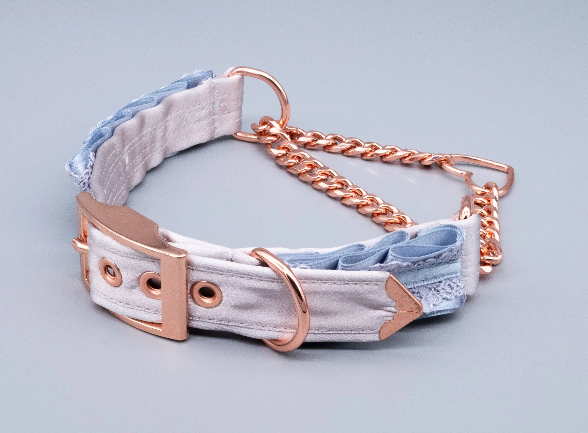 French Blue & Dusty Lilac Lace Petite Heart Martingale Collar