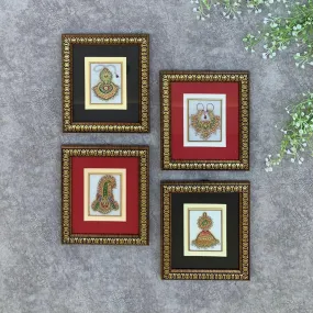 Handcrafted Jewelry Painting (Set of 4) - Wall Decor - 22K Gold Leaf Meenakari Marble Art