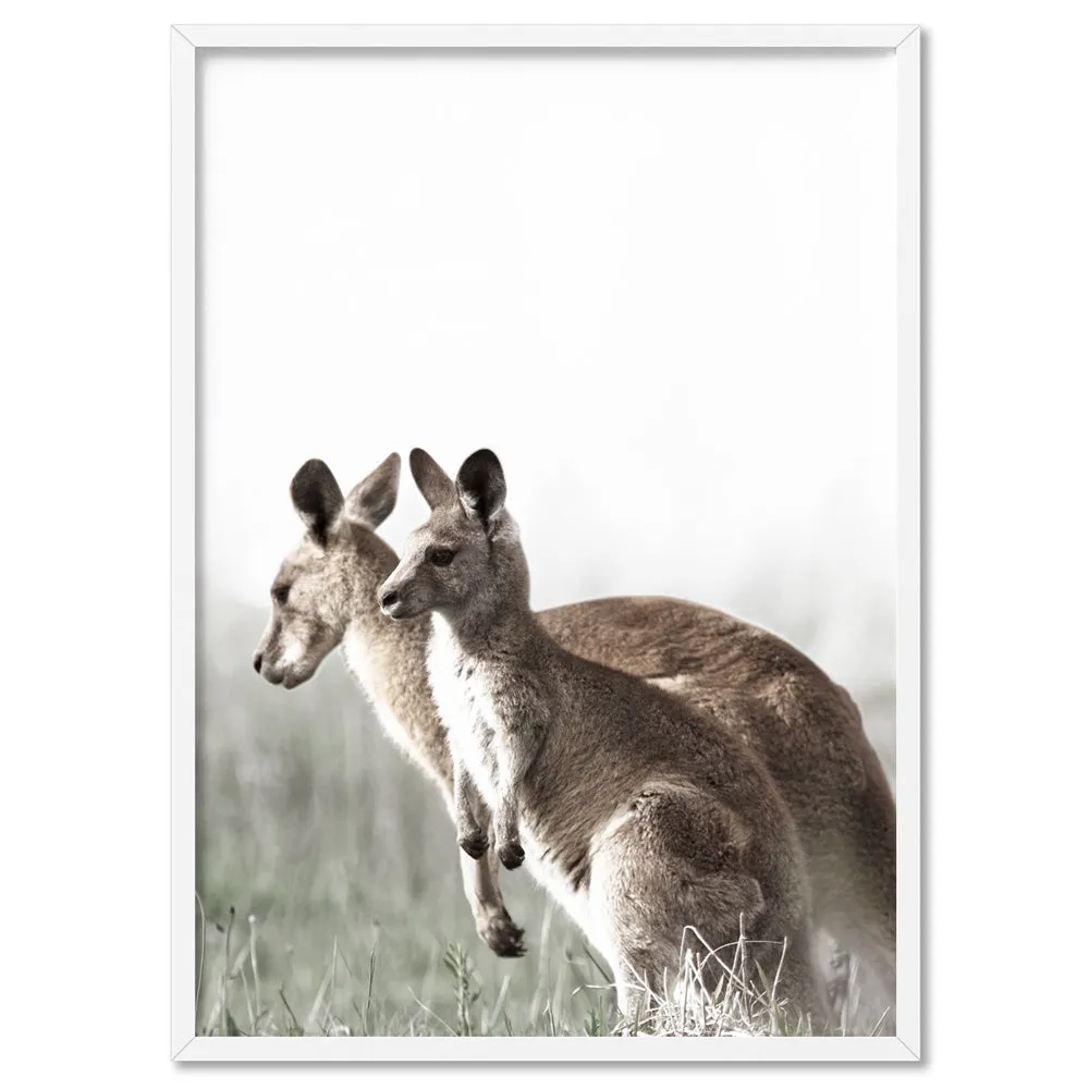 Kangaroo Mother and Baby Joey - Art Print