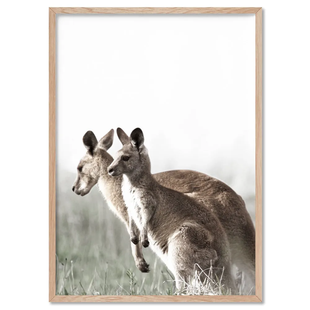 Kangaroo Mother and Baby Joey - Art Print