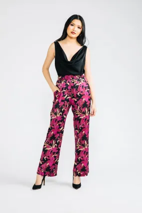 Magenta Floral Satin Olivia Pant