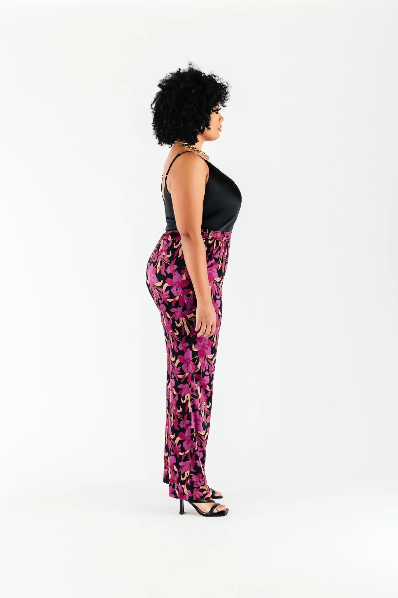 Magenta Floral Satin Olivia Pant