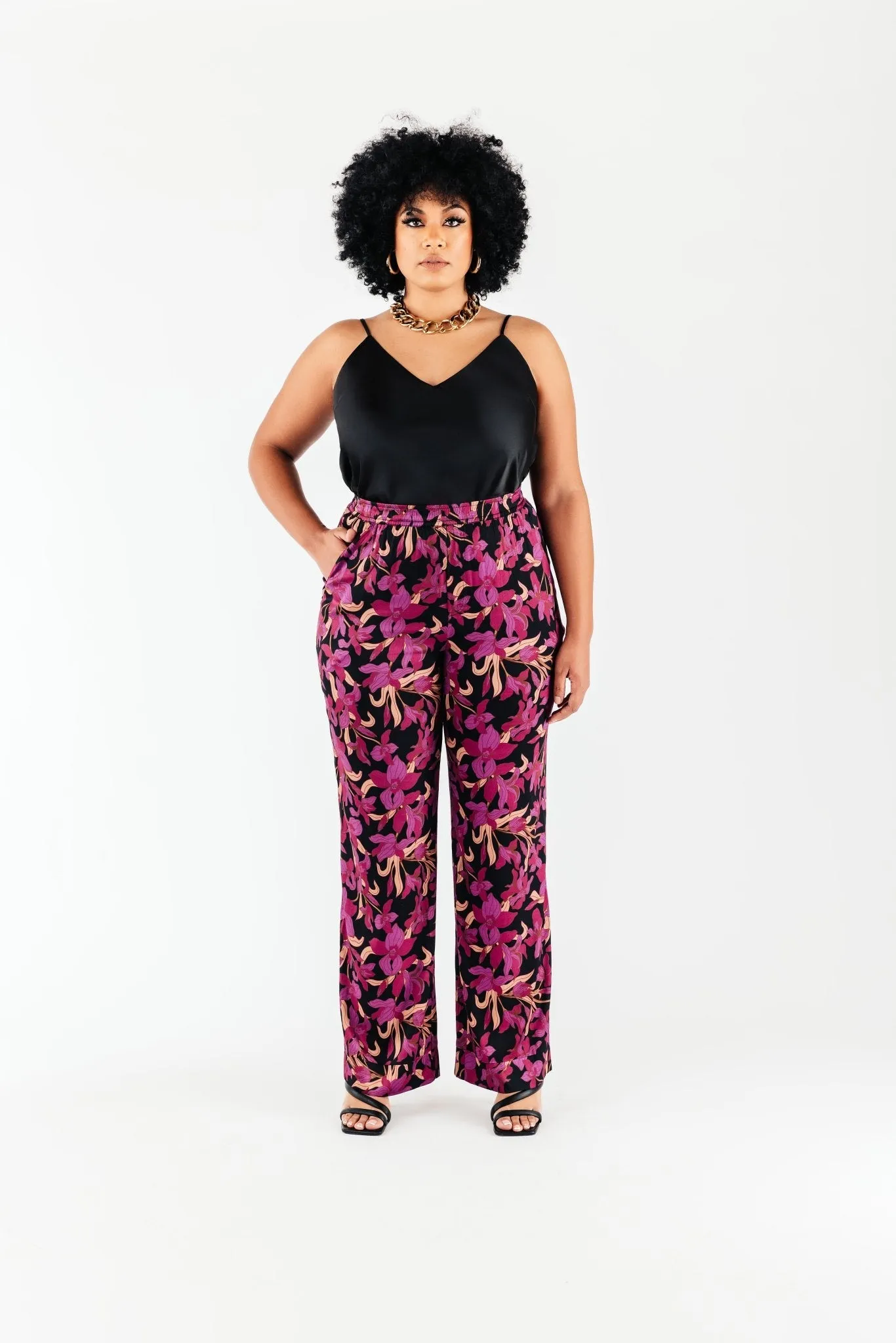 Magenta Floral Satin Olivia Pant