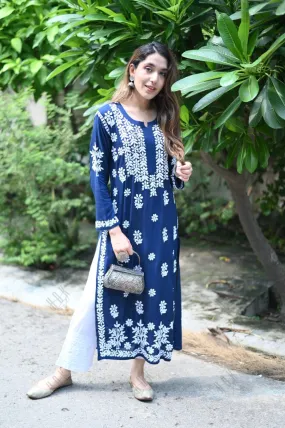 Mahima in chikankari Kurta in Modal cotton  Blue