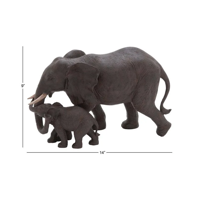 Nada Mother and Baby Polystone Brown Elephant Figurine