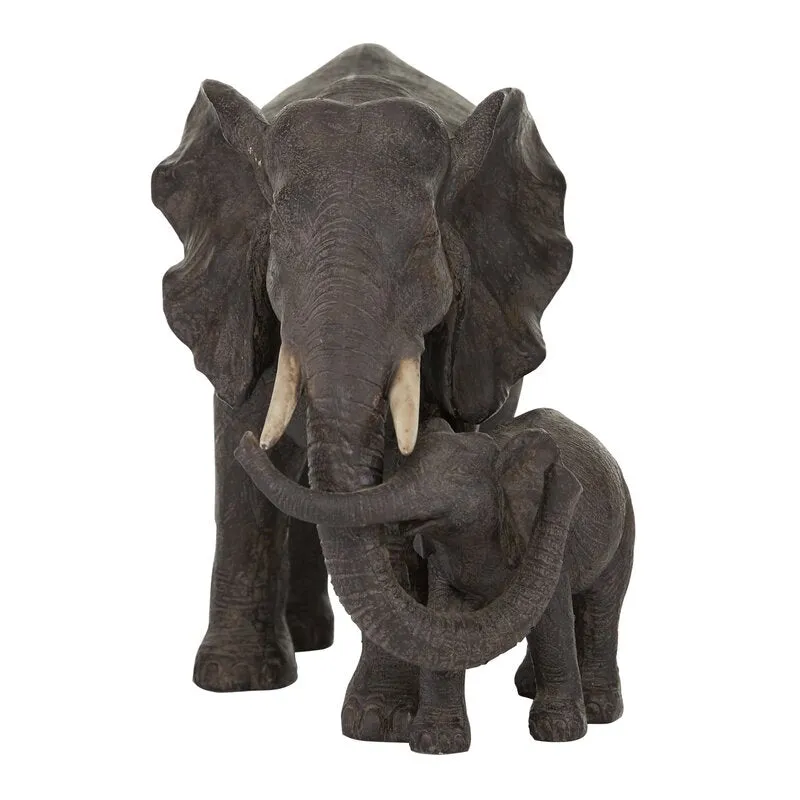 Nada Mother and Baby Polystone Brown Elephant Figurine