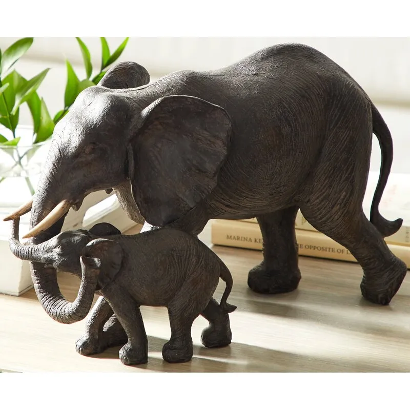 Nada Mother and Baby Polystone Brown Elephant Figurine