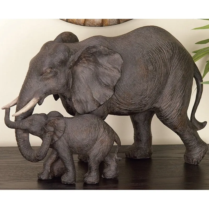 Nada Mother and Baby Polystone Brown Elephant Figurine