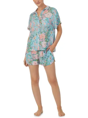 Short Sleeve Button Up Lounge Set Summer Roses