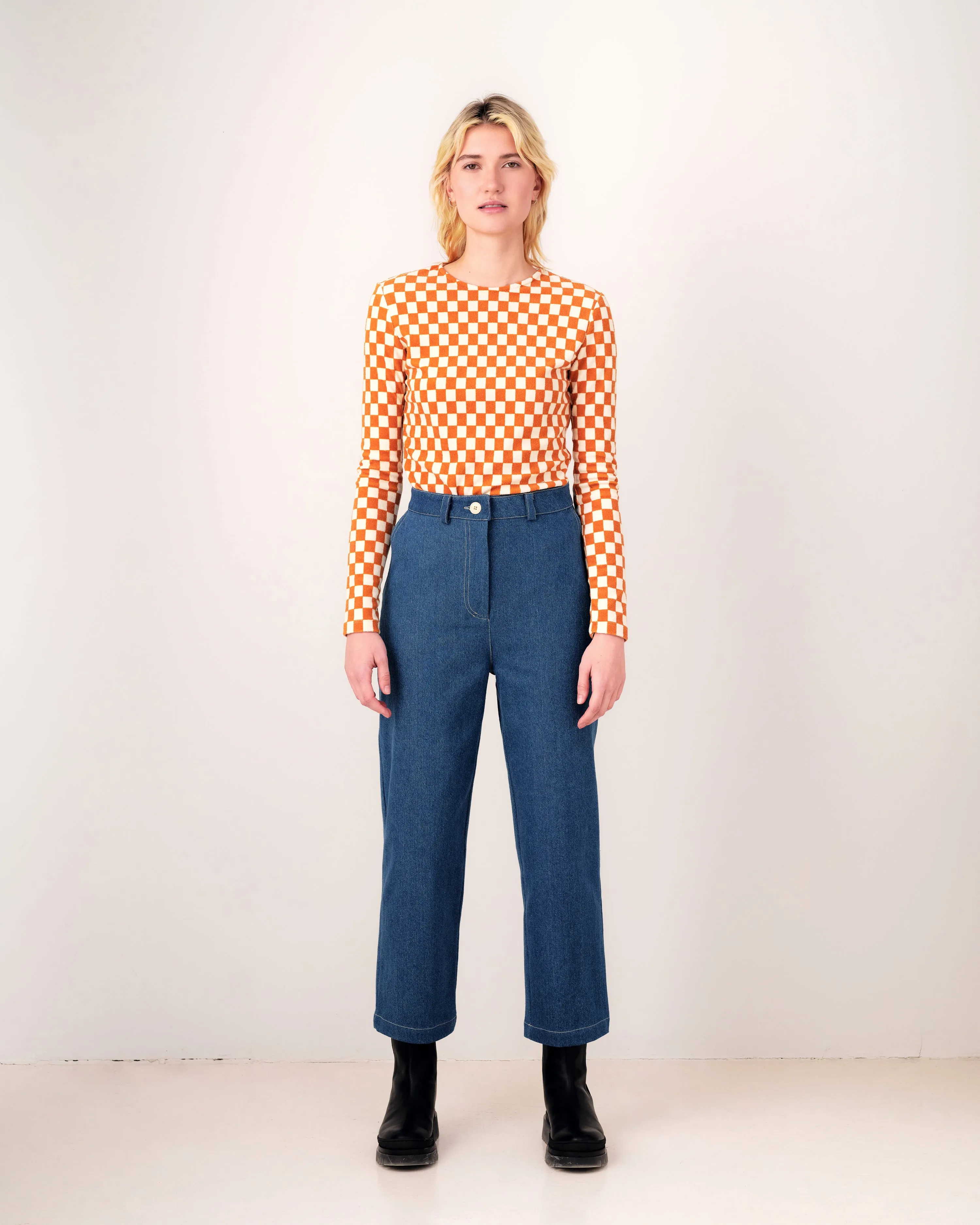 TIME OUT checkered top- M with reverse fabric