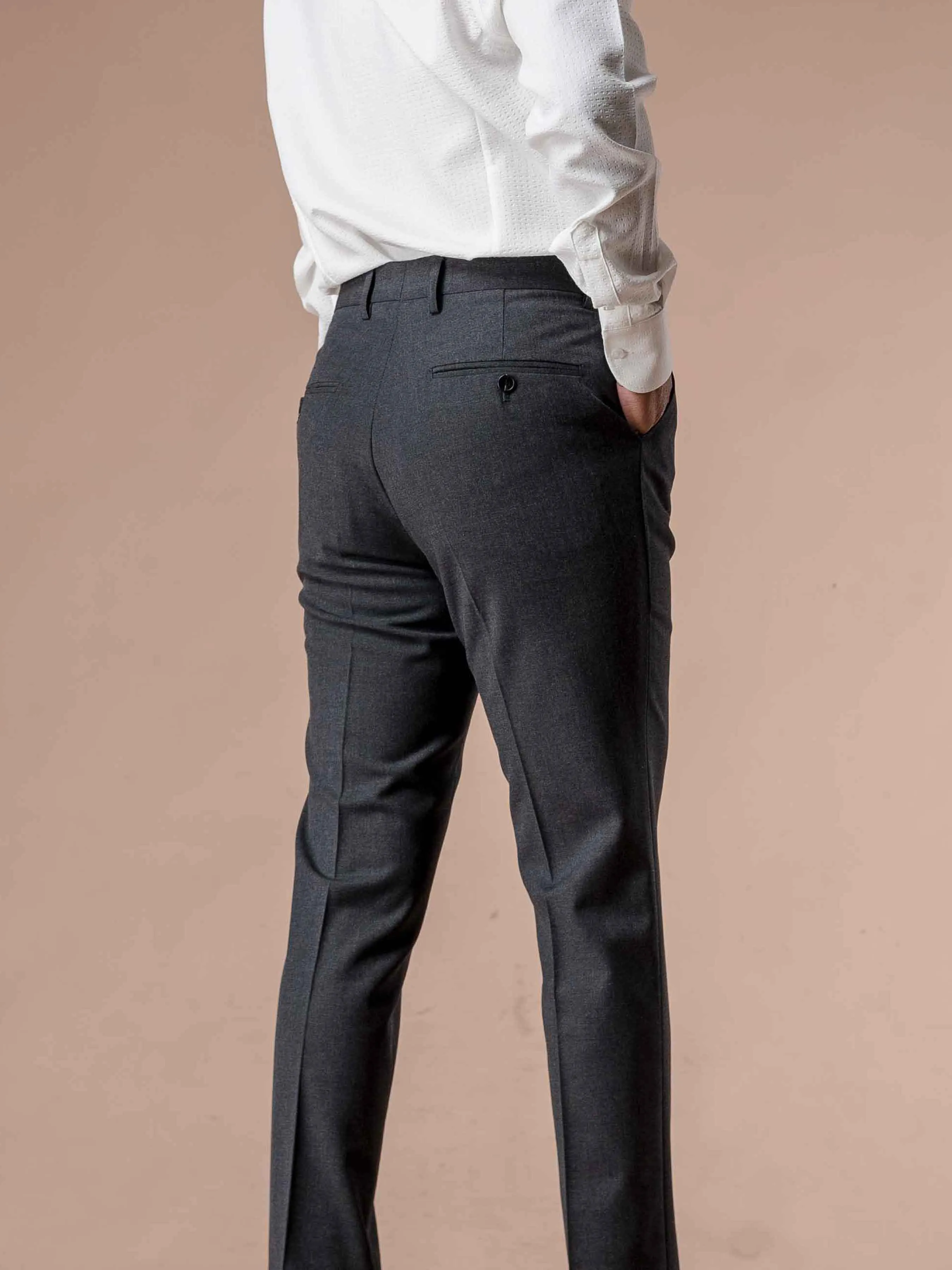 Trousers With Belt Loop - Dark Grey Plain (Stretchable)