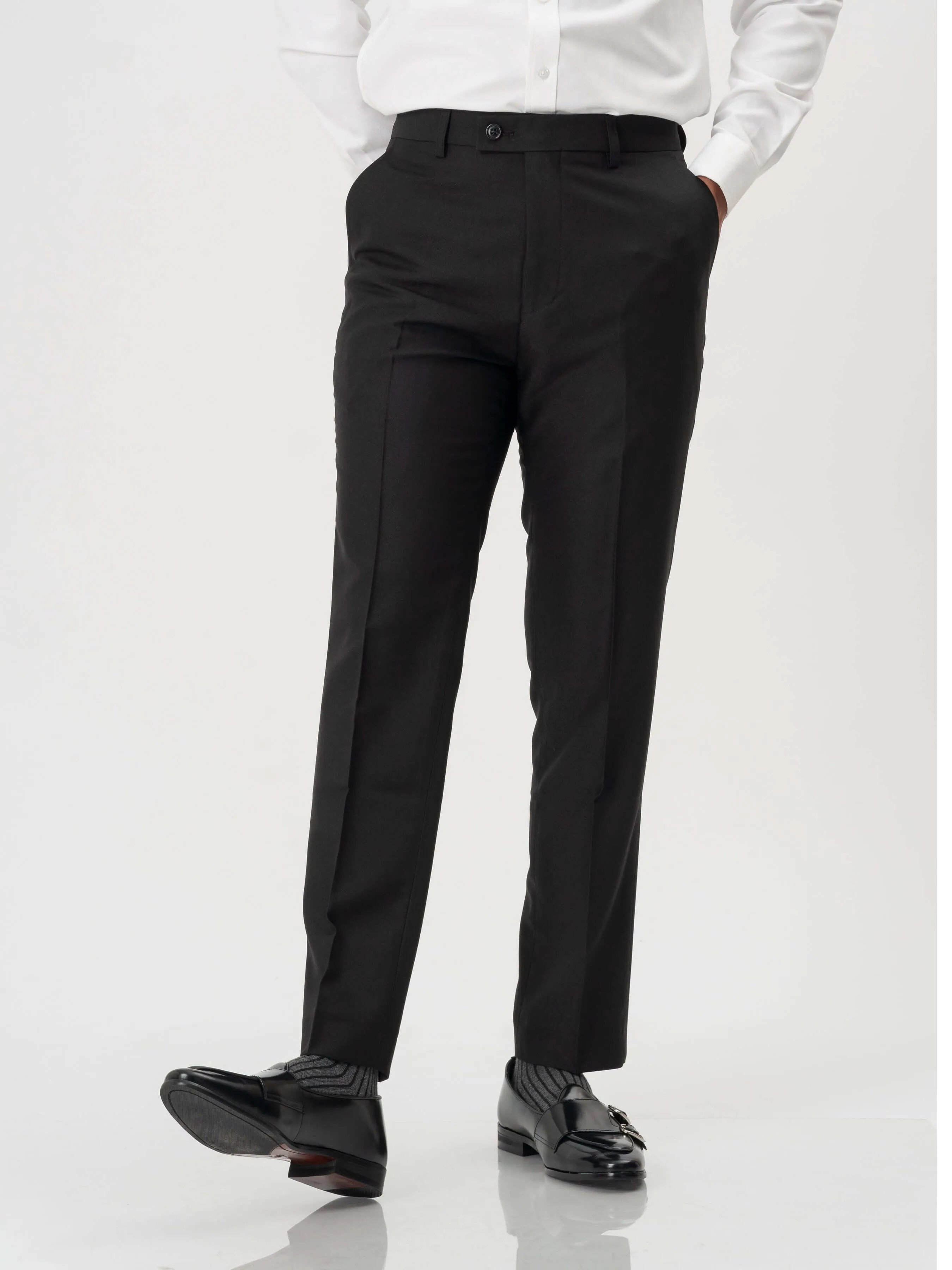 Trousers With Belt Loop - Tuxedo Black Plain (Stretchable)