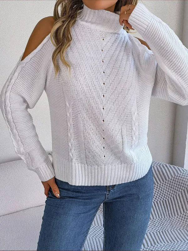 Women's Cold Shoulder Turtleneck Knitted Jumper